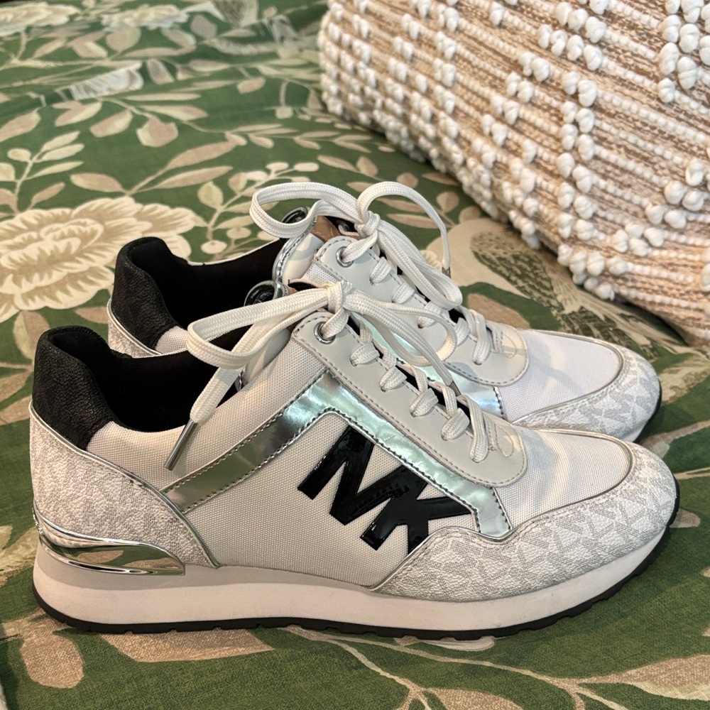Women's Michael Kors White and Black Sneakers